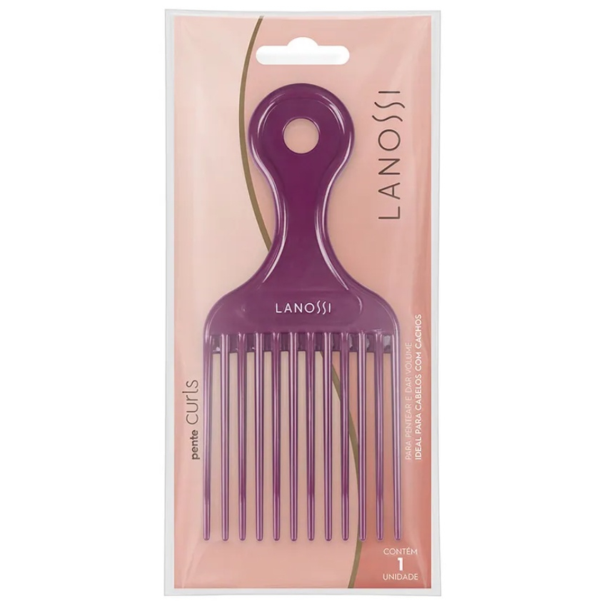 Pente Garfo para Cabelo Crespo e Cacheado Black Power Lanossi Violet Volume, Definição