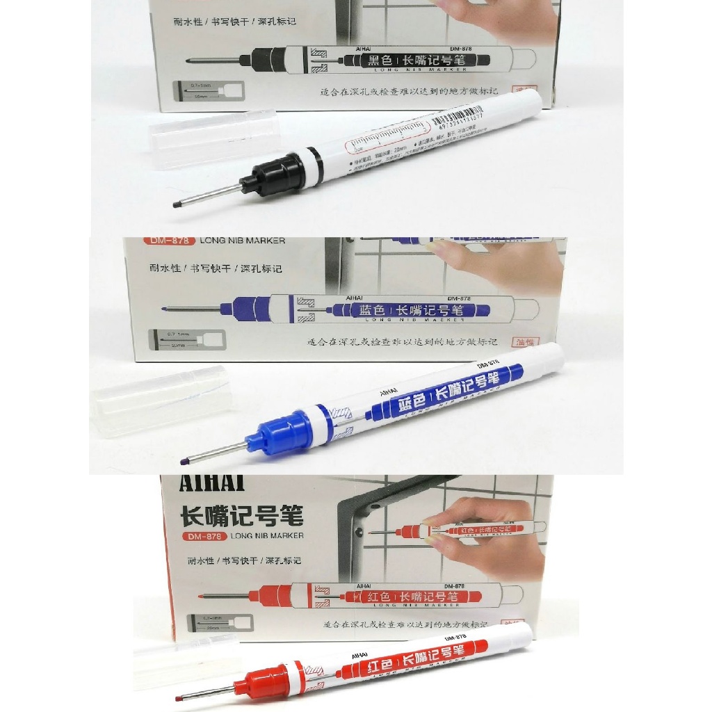 Kit Caneta Canetão Ponta Longa Grande Marca Furo na Parede Marceneiro Vidraceiro