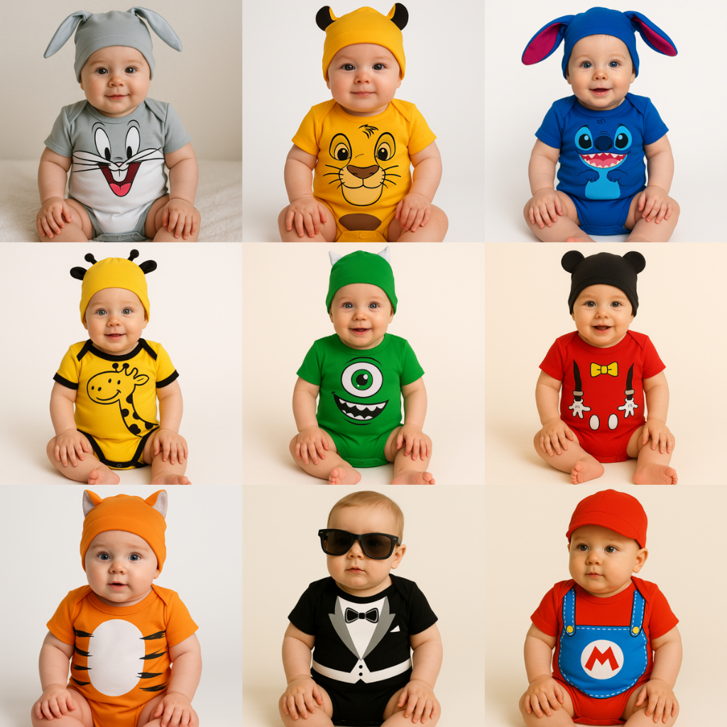 Body Bebe Temático Mesversário com Touca – 100% Algodão – Kit 2 Peças