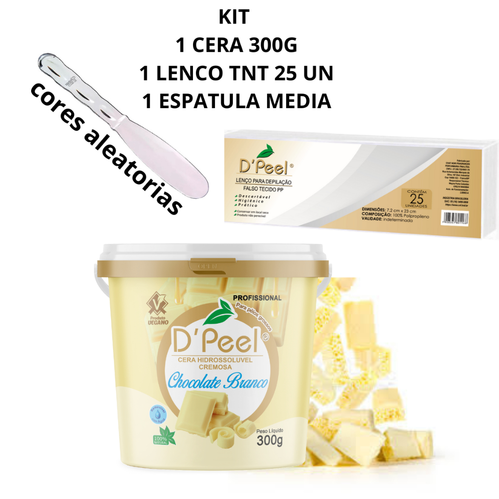 Cera Chocolate Branco 300 G 1 PCT Lenco TNT 25 Un 1 Espatula Acrilica Santa Clara(cores aleatorias)