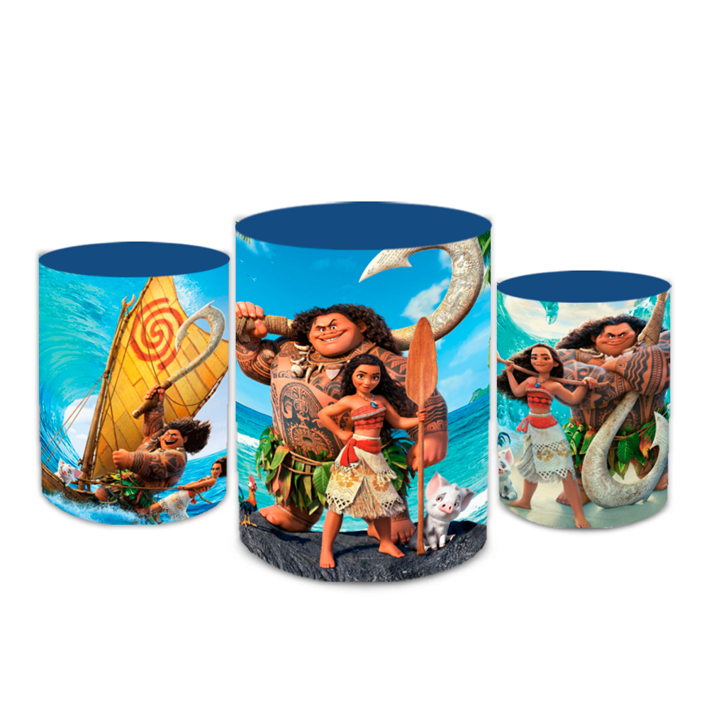 Trio Capas de Cilindro de Festa Sublimado Tema Moan Decoração Infantil Menina
