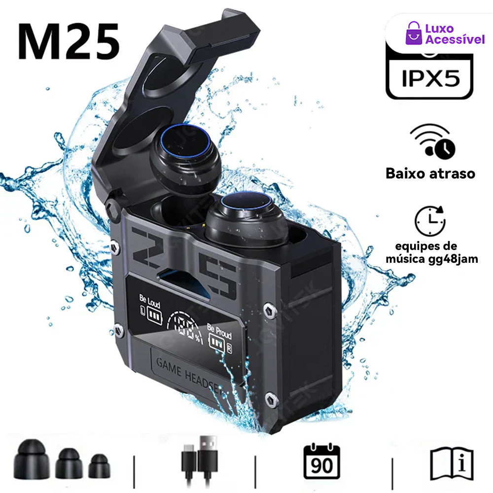 9D Stereo Sports Earbuds LED Microphoe TWS M25 Fone De Ouvido Sem Fio Novo Bluetooth 5.3 À Prova Dág