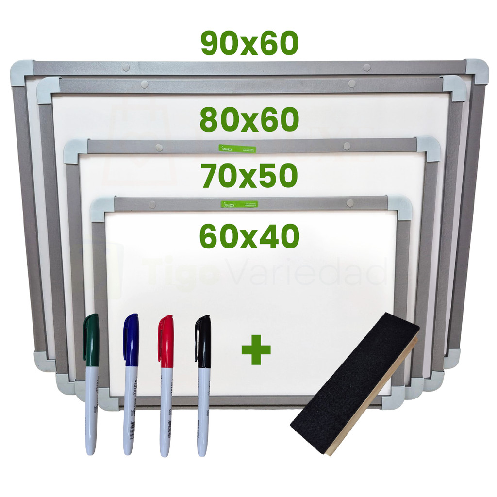 Lousa Quadro Escolar Branco Moldura MDF Aluminizado Souza