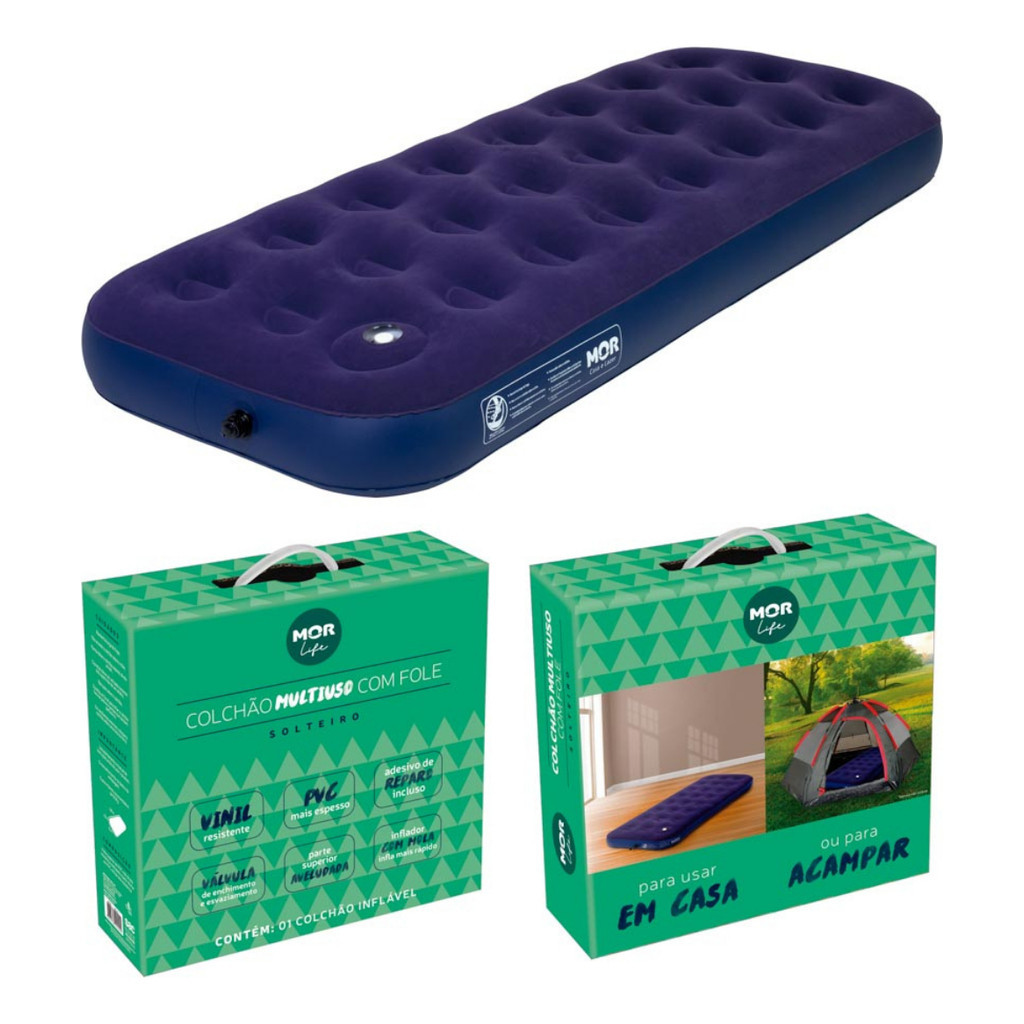 Colchão Inflável Solteiro com inflador Acoplado Multiuso Mor