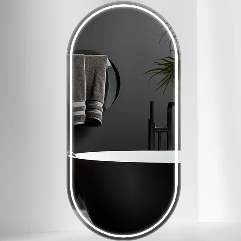 Espelho Oval 40x80cm com 3 Cores LED Touch Design Minimalista Decorativo