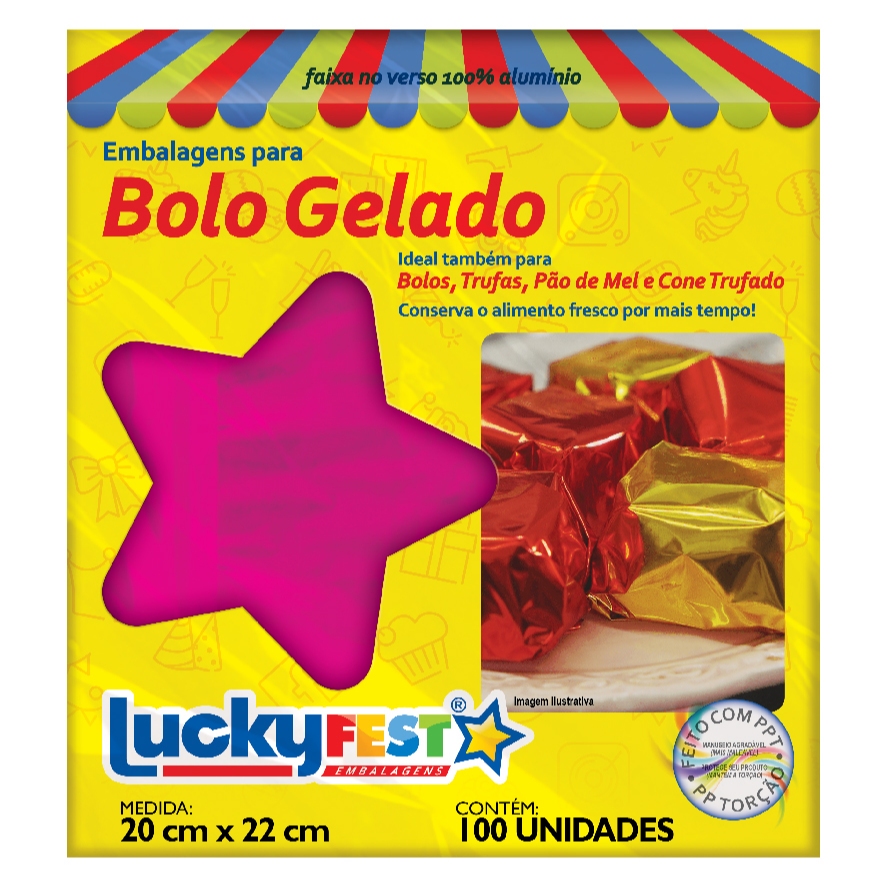 Embalagem Para Bolo Gelado Laminado 20x22cm 100Unidade Luckyfest Ideal Para Bolo Gelado Trufas Pão d