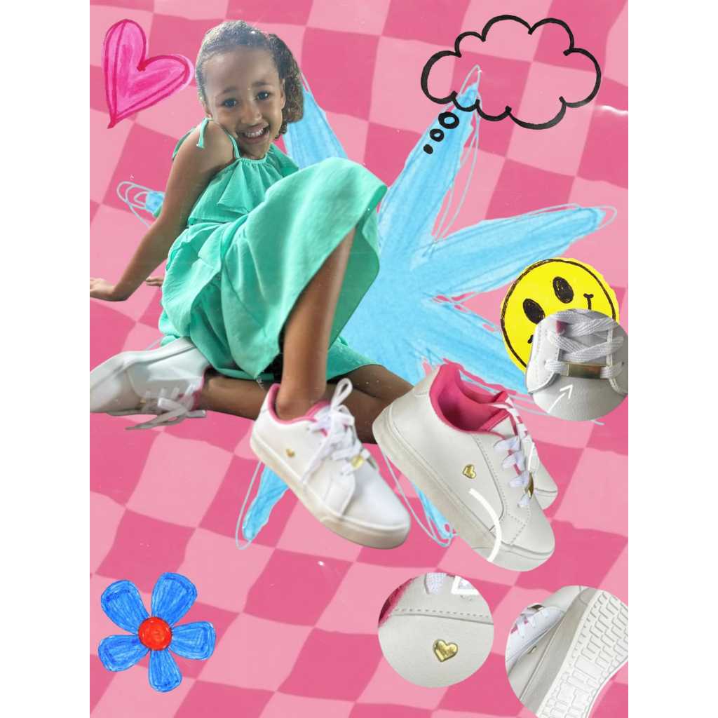 Tênis infantil menina feminino coraçao casual modinha infantil