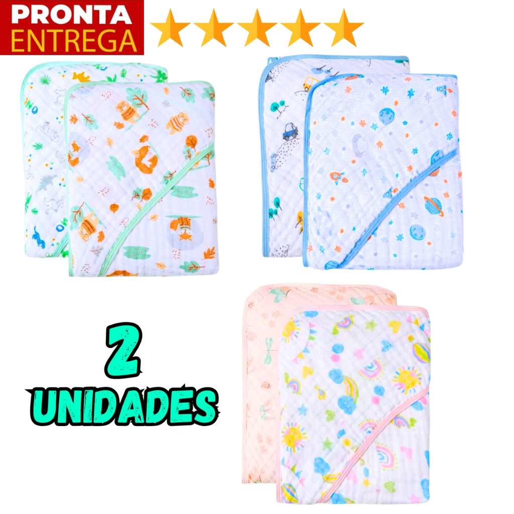 Toalha de Banho Bebê Com Capuz Tecido Soft Felpudo