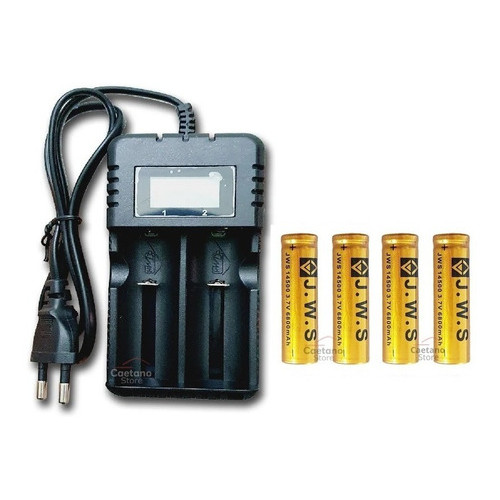 Carregador + 4 Baterias 14500 3.7v 6800mah Lantern