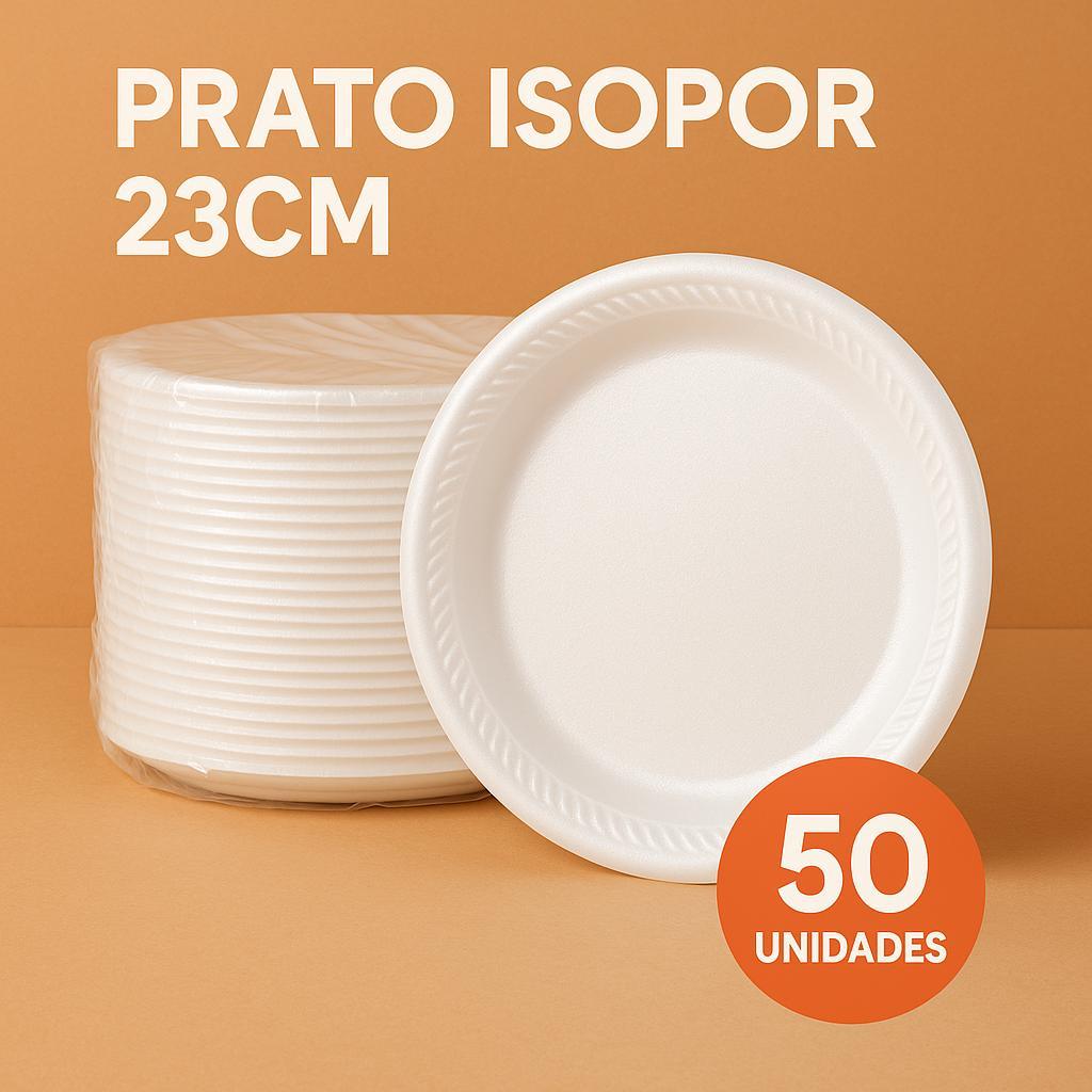 50~200 Pratos Isopor 23cm Branco | Pacote com 25 Unidade | Refeições Festas Churrasco Eventos