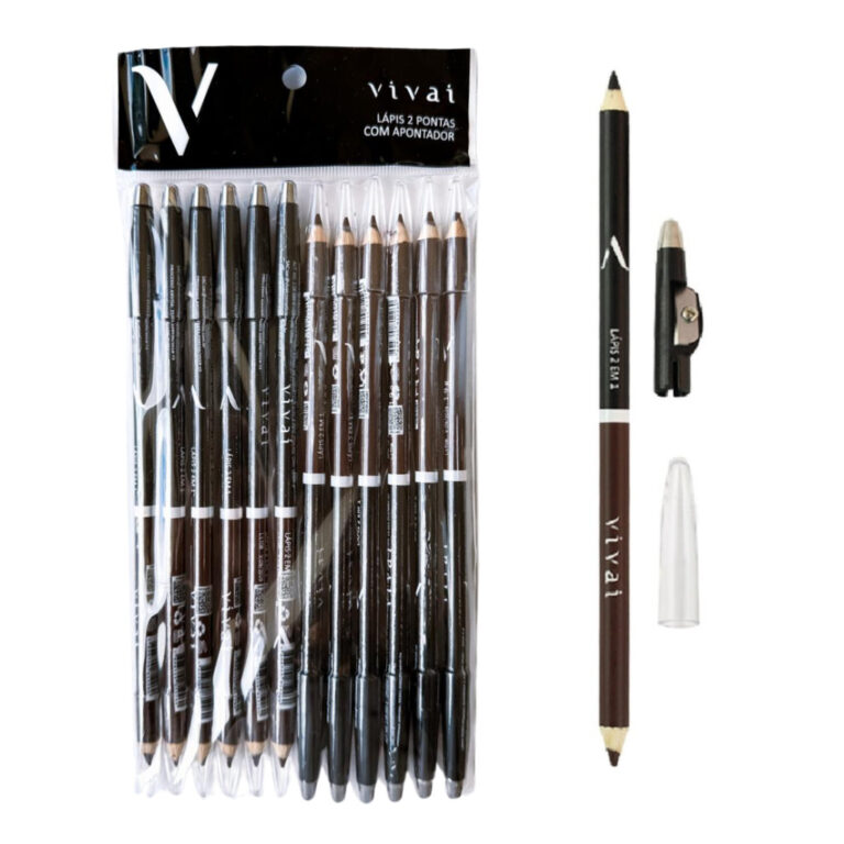 Kit 12 Lápis Vivai Olho Preto + Marrom Apontador 