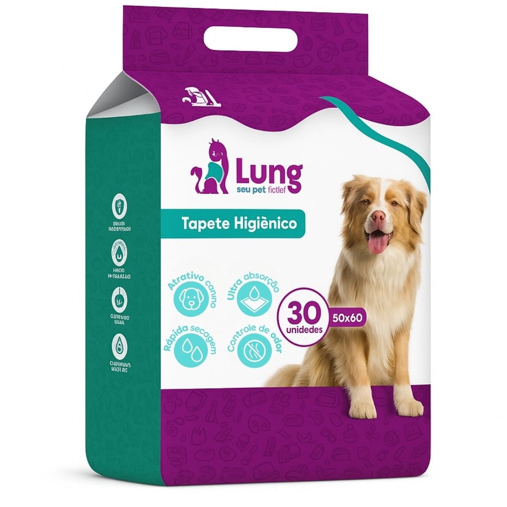 Tapete Higiênico 50x60cm 30un p/ Cachorro Pet Anti Odor Fita Adesiva Boa Absorção Atrativo Canino