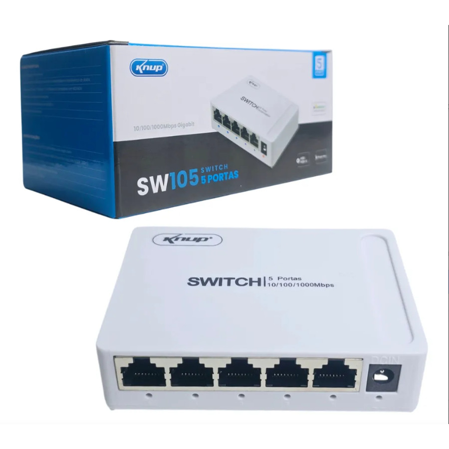 Switch 5 Portas Gigabit: Velocidade sem complicaçãoLan Gigabit Hub 10/100/1000mbps Bivolt KNUP