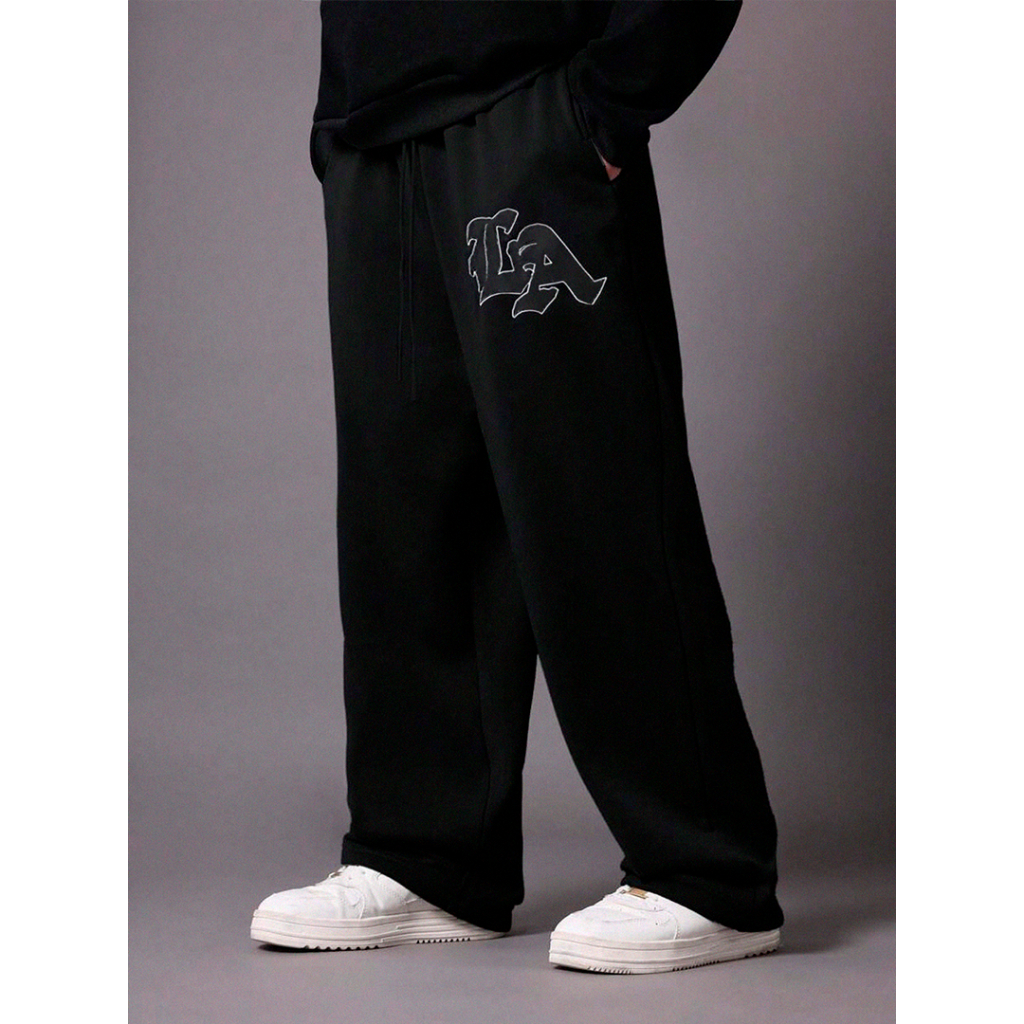 Calça Reta Moletom Baggy Masculino LA Streetwear 100% Algodão Feminino Unissex Estilo Urbano Los Ang