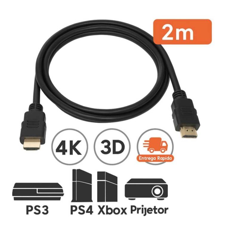 Cabo HDMI 2 Metros Preto Para TV, Projetor, Monito