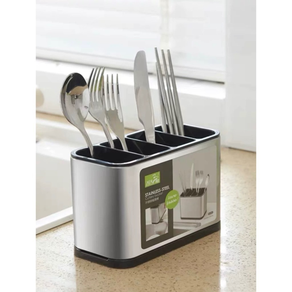 Escorredor de Talheres Inox Organizador Porta Utensílios Cozinha Divisórias Portátil Base Removível