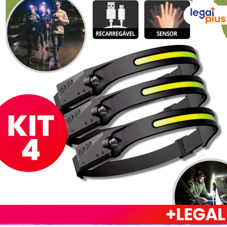 KIT 4 Lanterna de Cabeça Recarregável 3 Led Corp