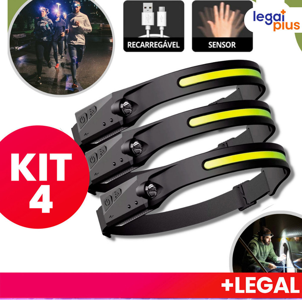 Lanterna de Cabeça Recarregável 3 Led Corpo Motion  Camping Torch Light Lamp Com Usb