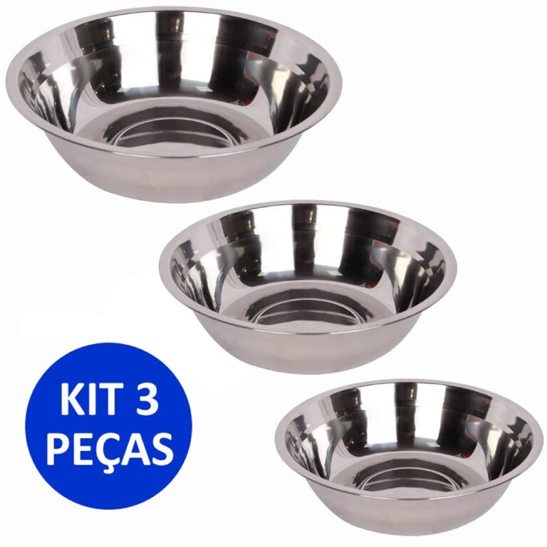 Kit 3 Tigela Bowl Gourmet Inox Saladeira 13 à 21 