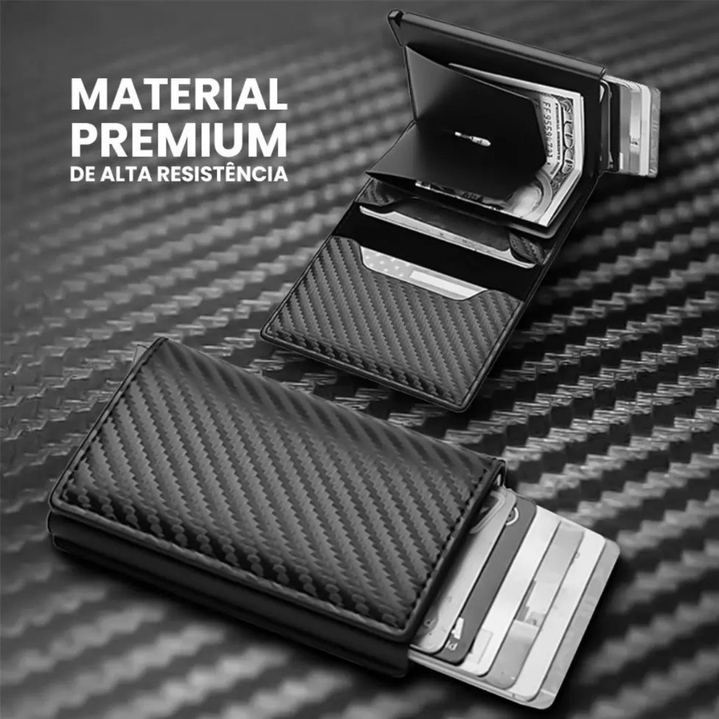 Carteira Fibra De Carbono Anti Furto Porta-Cartões Masculina Slim Preta