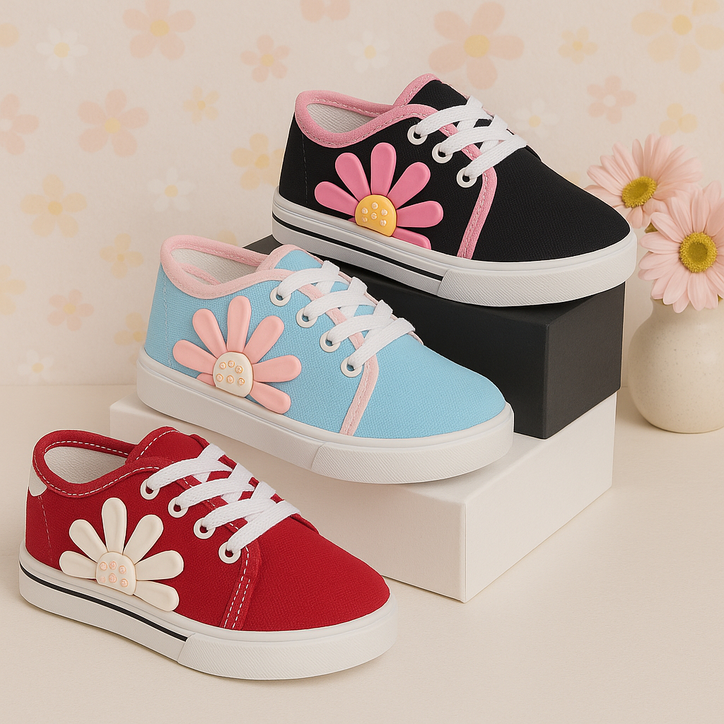 Tênis Infantil Menina Cano Baixo Star Floral Casual Volta as Aulas Flor Criança Leve Confortável