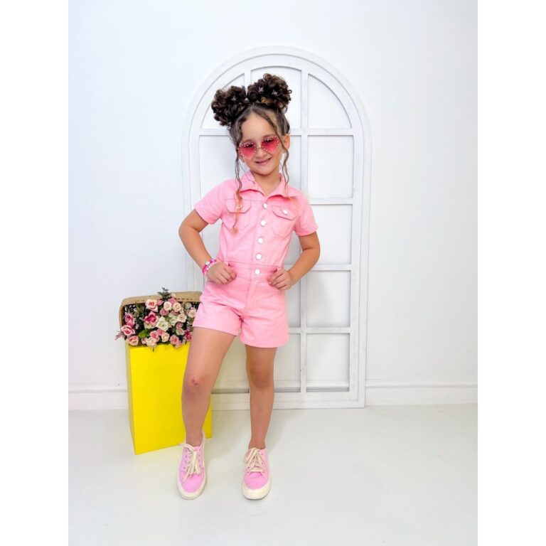 Macacão Macaquinho Curto Infantil Menina C/ Botõ