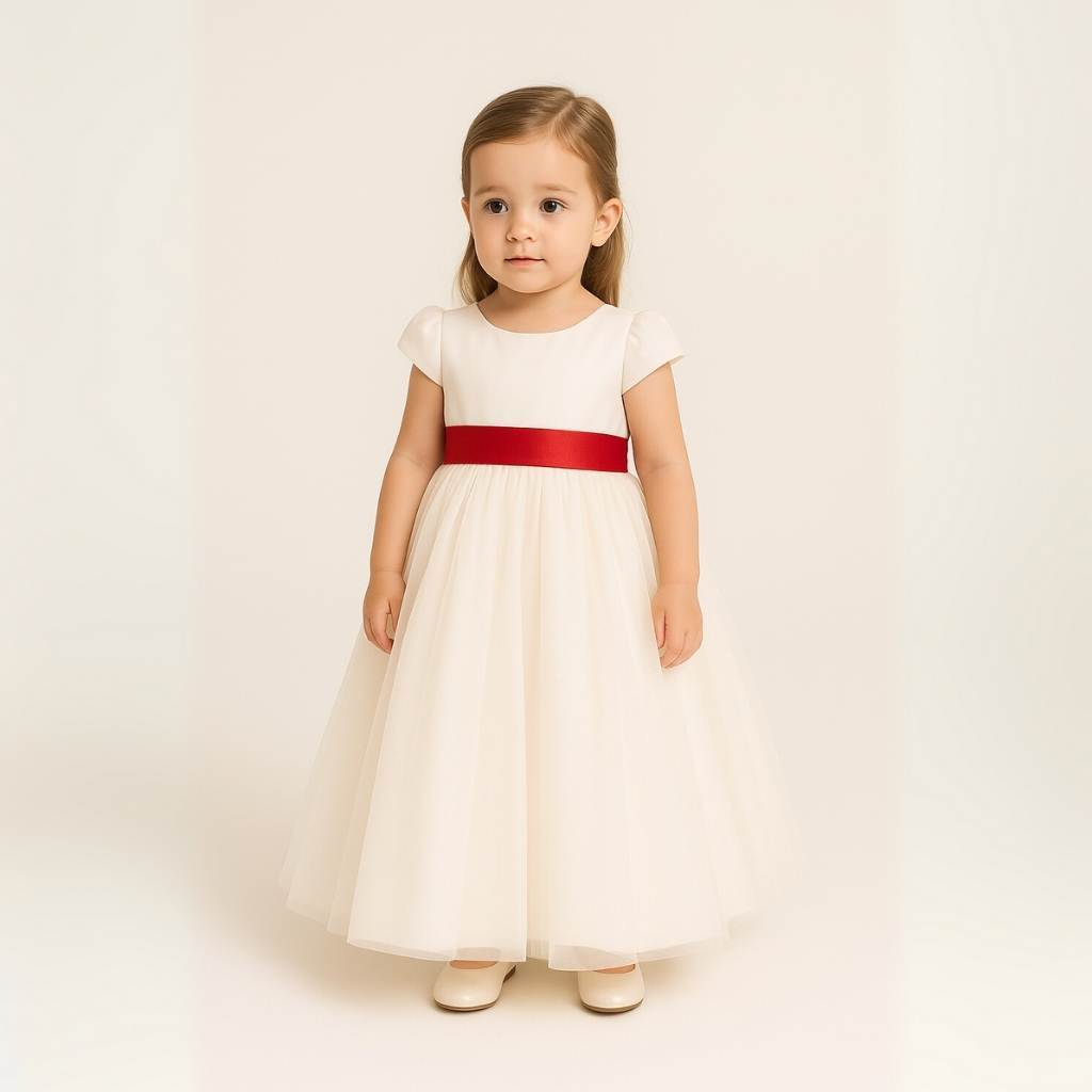 Vestido Longo Cru Off White Infantil Faixa (Verde musgo, Verde Cha, Verde Oliva, Azul, Rosa) REF4166