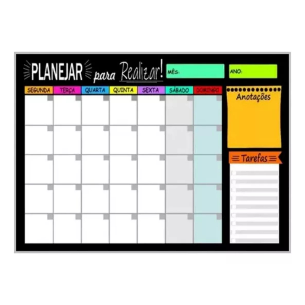 Quadro Lousa Organizadora De Rotina Semanal Mensal 40×60 – 26×36 Planejar Planejador