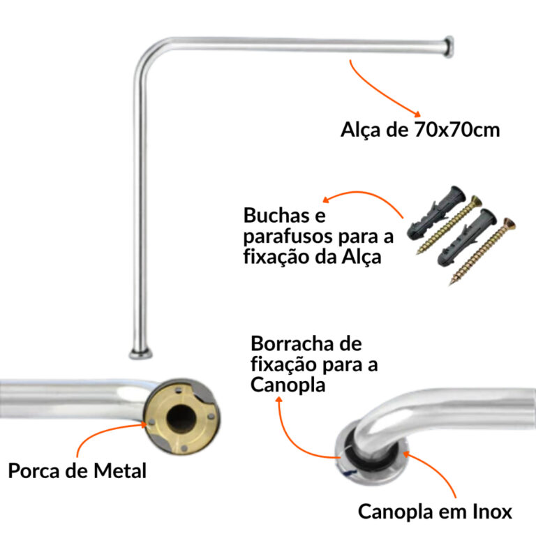 Alça Barra De Apoio Vaso 90°L Corrimão Suporte 