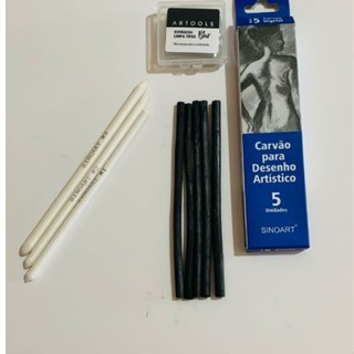 Kit Desenho Carvão + Esfuminho Sinoart + Limpa Ti