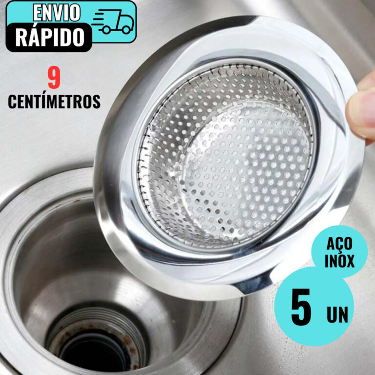 Kit 5 Ralos De Pia 9cm Em Inox Premium Protetor Ev