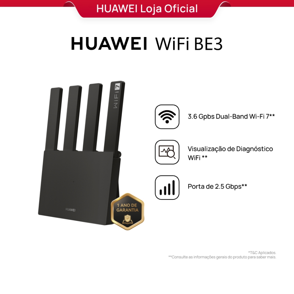 HUAWEI WiFi BE3 | Roteador | 3.6 Gpbs Dual-Band Wi-Fi 7 | Porta de 2.5 Gbps