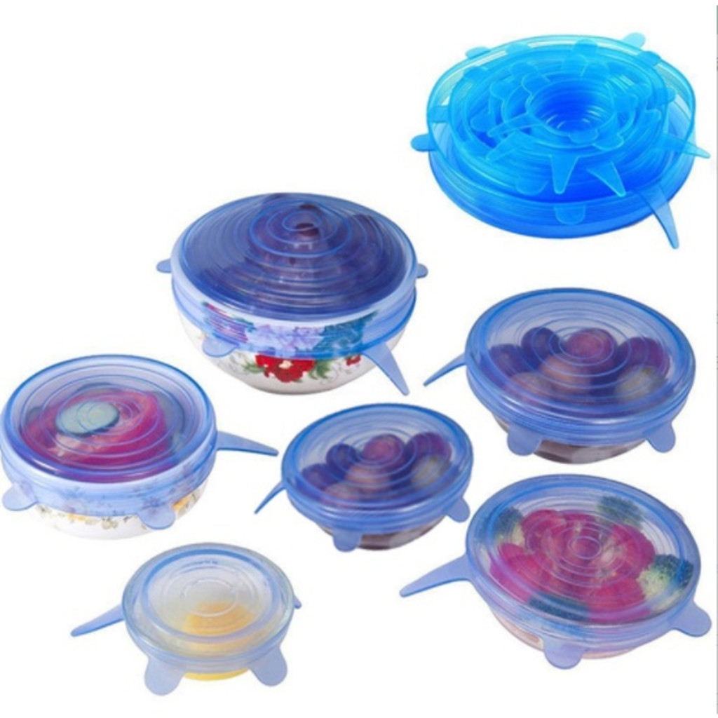 Kit 6 Tampas Panela Silicone Universal Reutilizável Elástica Tampas Silicone Cozinha Geladeira cor a