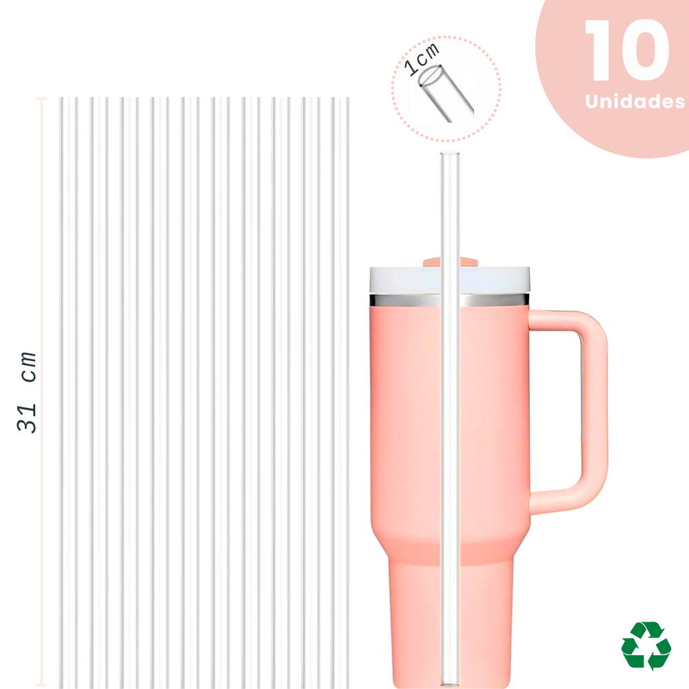 Kit 10 Canudos Reposição 31cm para Copo e Garrafa Quencher 1200ml (40Oz) e 900ml (30Oz)
