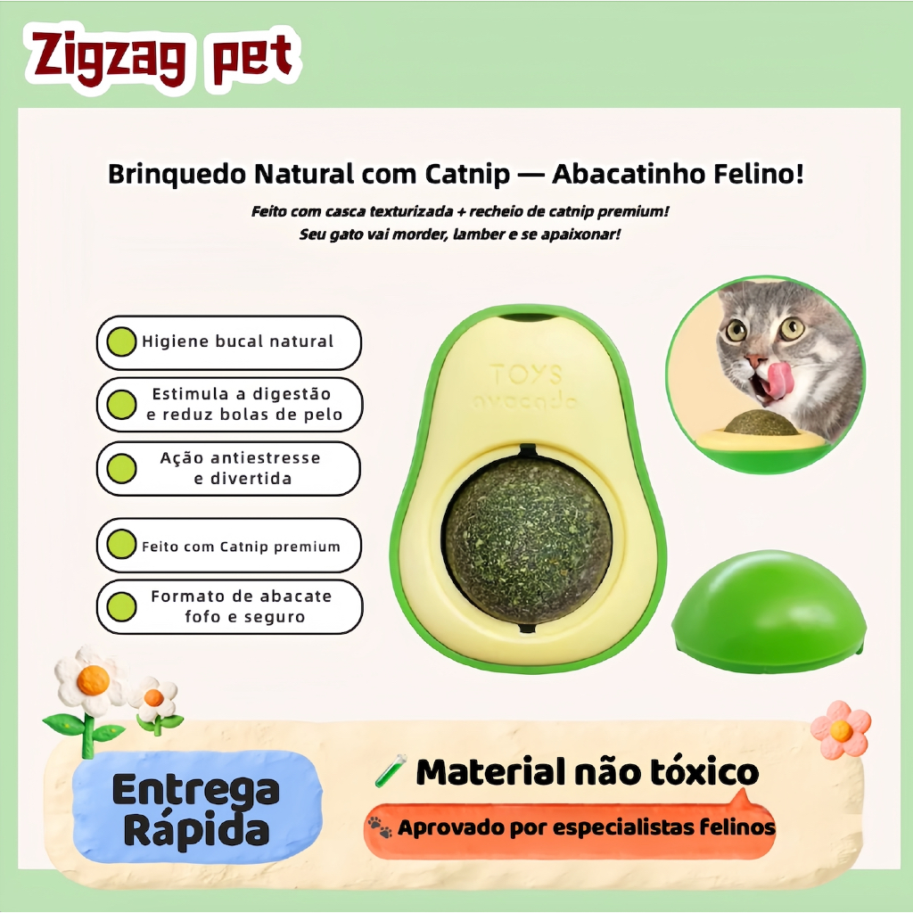 Brinquedo Catnip para Gatos em Formato de Abacate  Bolinha Interativa com Erva Natural