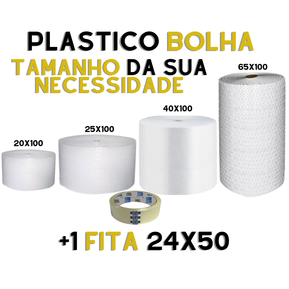 KIT MUDANÇA Plástico Bolha 100M + FITA 24X50 – Proteção para sua mudança / Embalagem E-commerce.