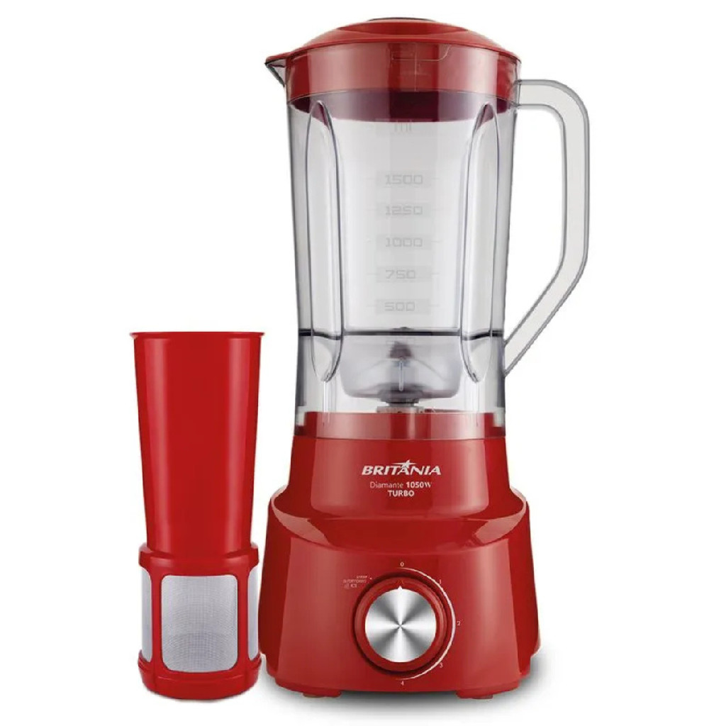 Liquidificador Britânia 220v Diamante Vermelho 2,6L Litros 1050W 2600ml Copo em Plástico Garantia 4
