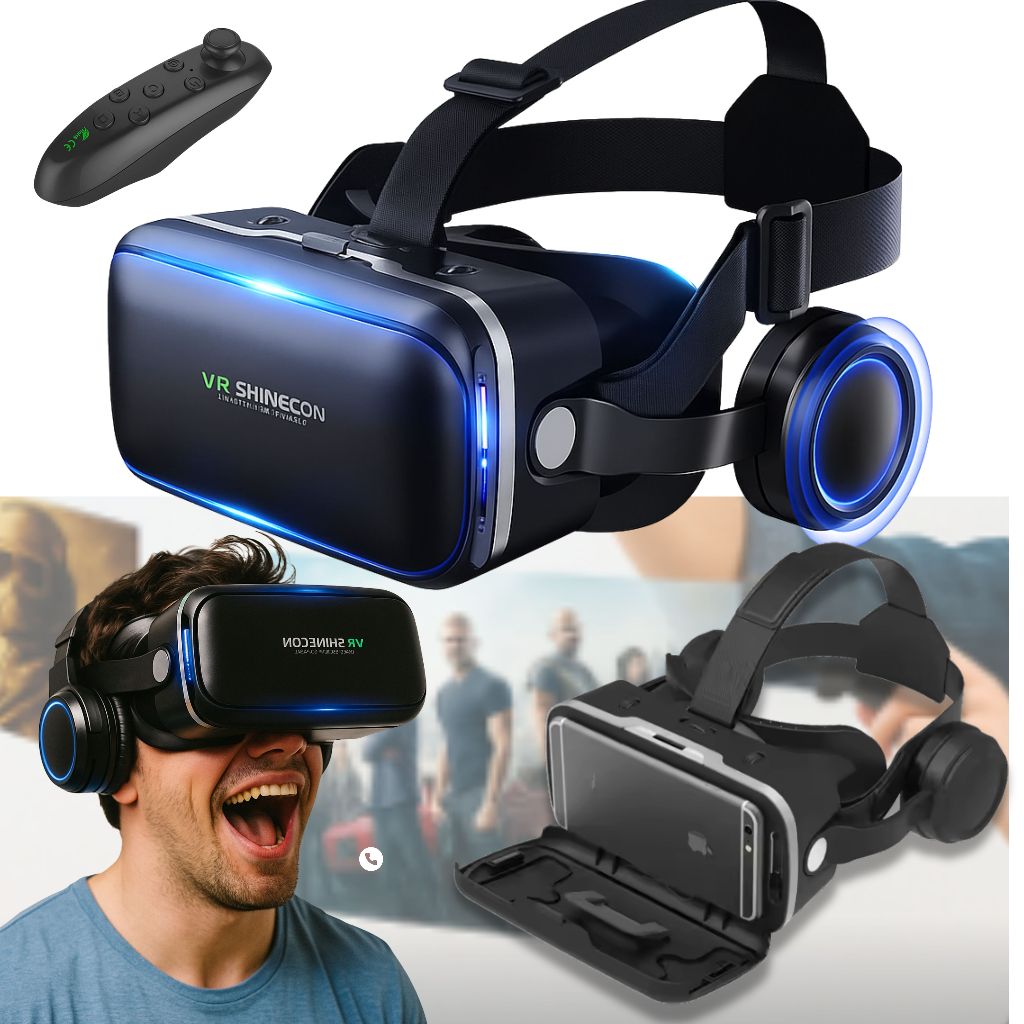 Óculos VR De Realidade Virtual 3D Com Fone E Controle Shinecon