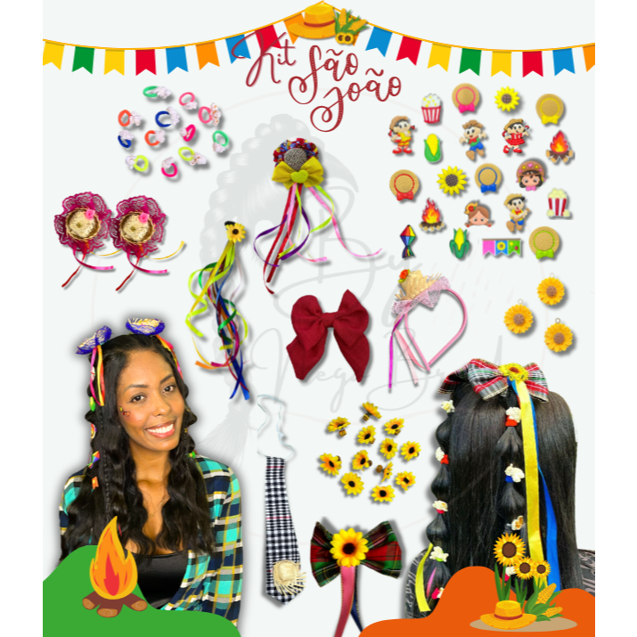 Kit Junino com Presilhas de Cabelo Festa Junina, x