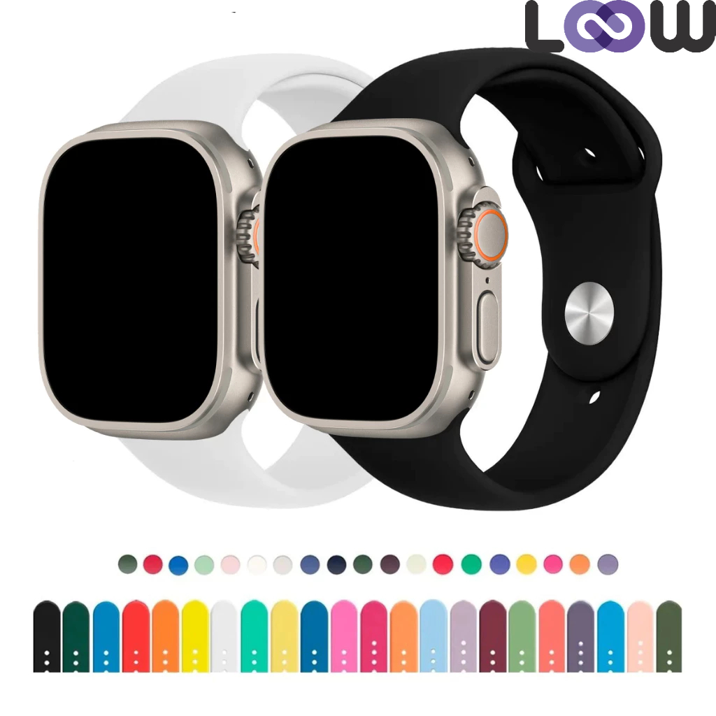Pulseira Para Apple Watch 38mm 40mm 41mm 42mm 44mm 45mm 49mm Reposição Esportiva Sport Lisa Silicone