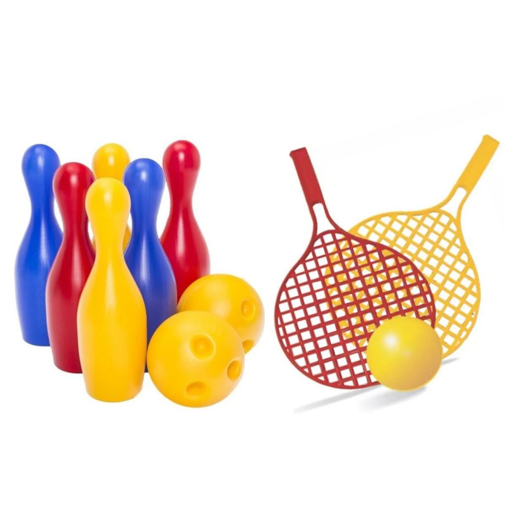 Jogo De Boliche Infantil 2 Bolas 16cm + 2 Raquetes Praia