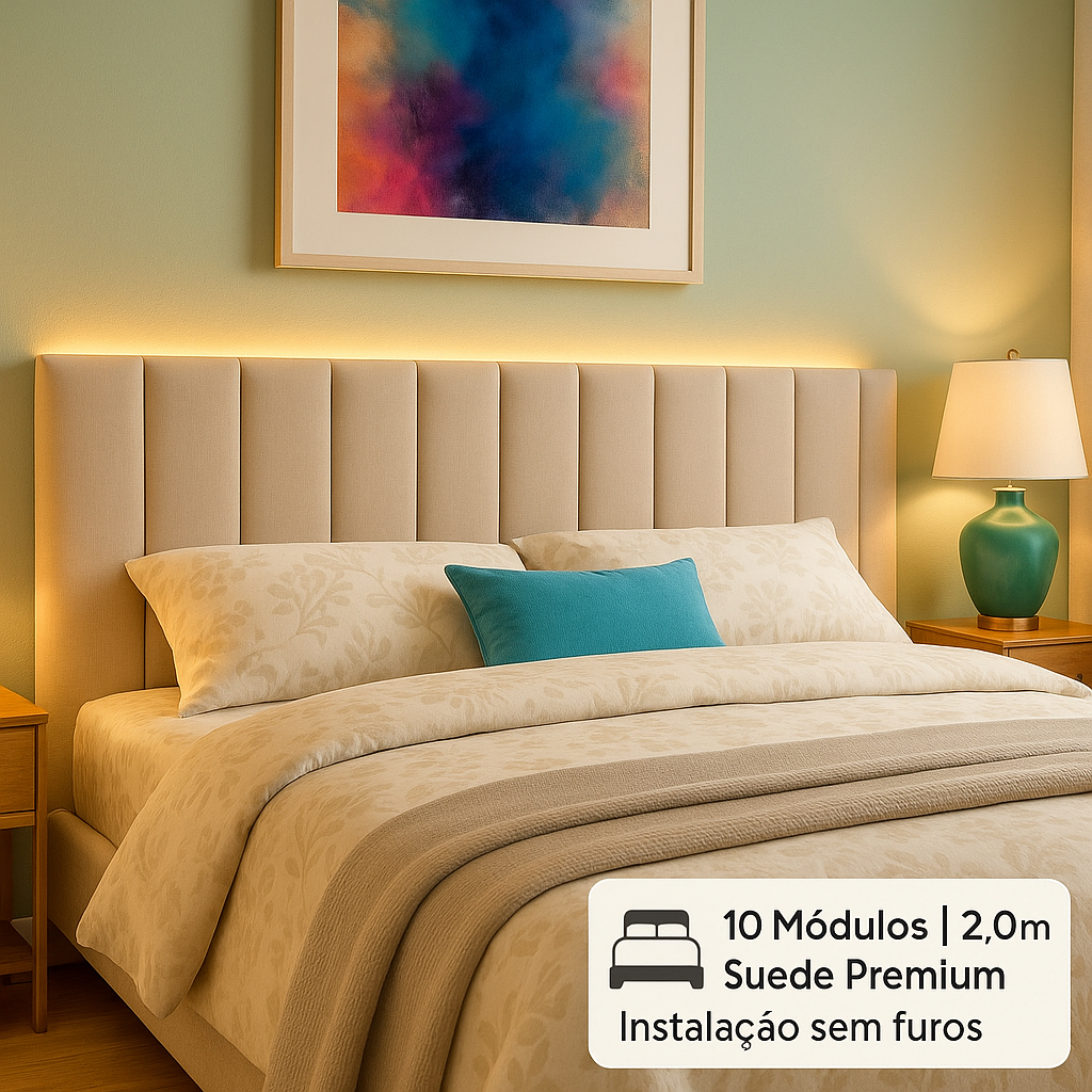 Cabeceira de Cama Casal King Queen Estofada Modulada 2,00X45cm – Luxo Cama Quarto Casa