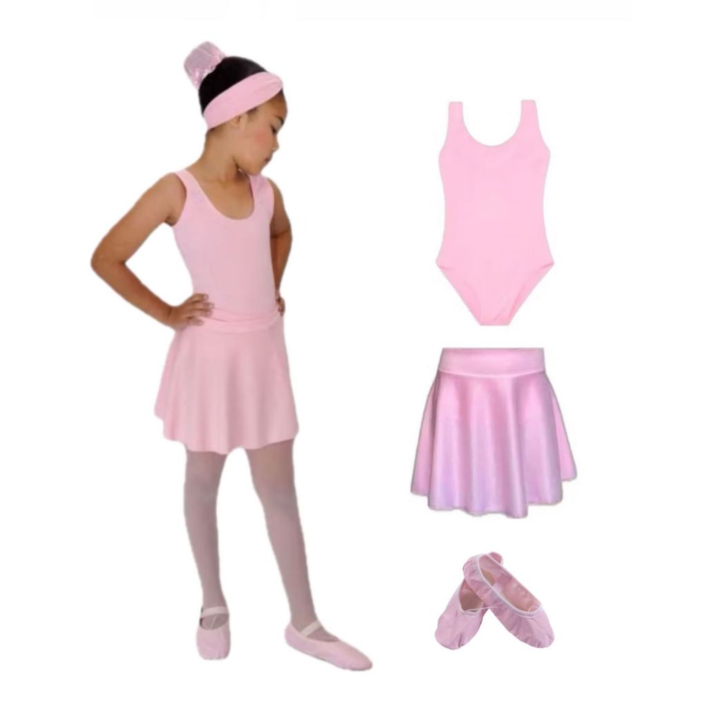 Kit Ballet 3 itens/ Collant regata + Saia de cos + Sapatilha – infantil