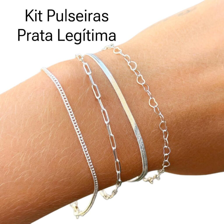 Kit de Pulseira Prata 925 Legítima Feminina Fio L
