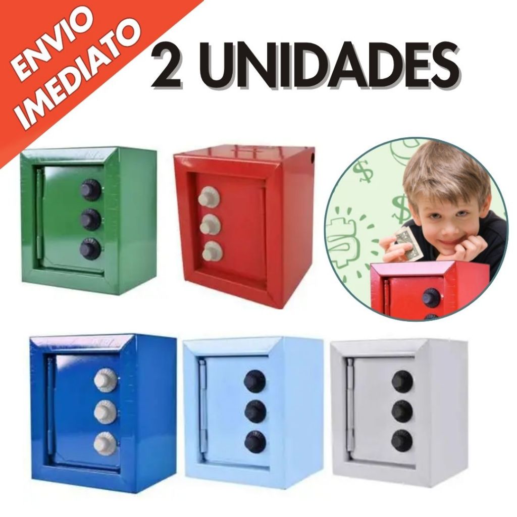 Mini Cofre Porta Moedas Cedula com Segredo em Aço 10 x 12 cm Fercar Cores Enviadas Sortidas