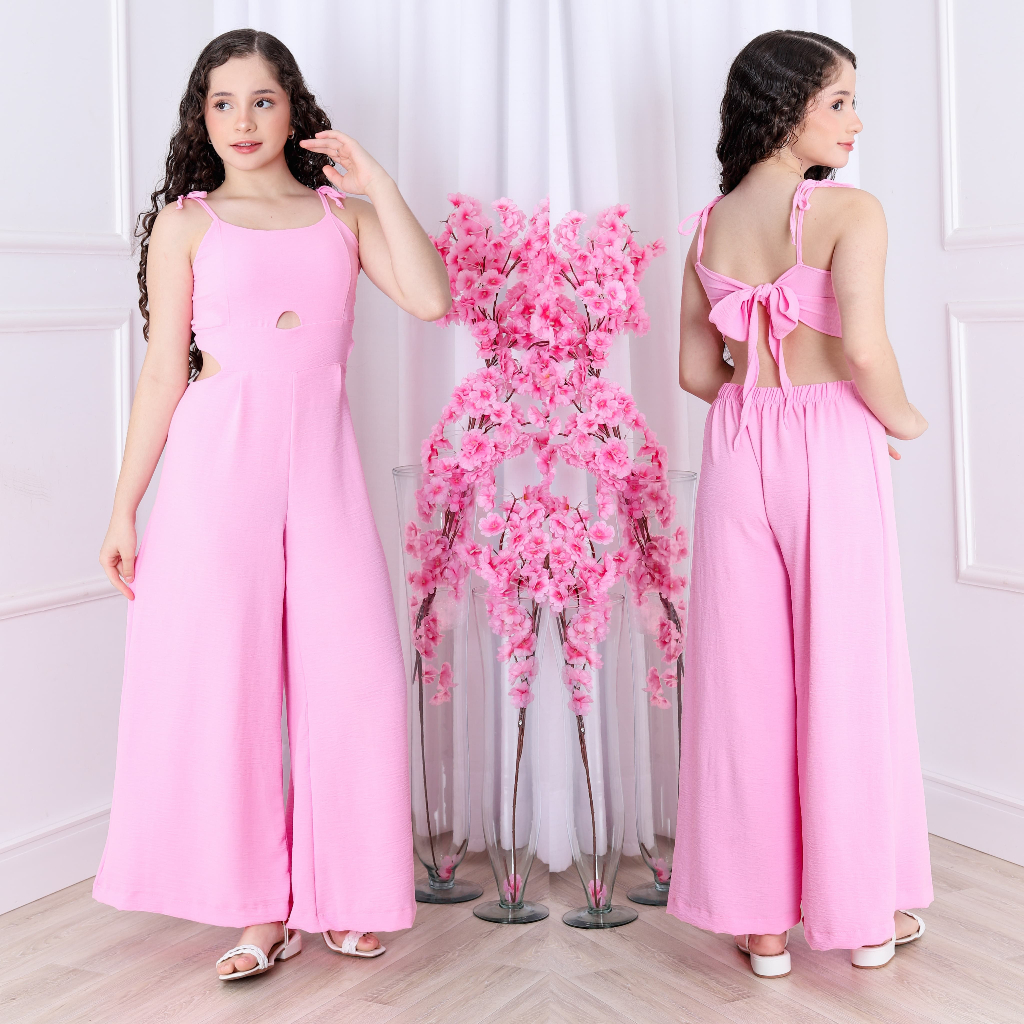 Macacão com amarração nas costas em tecido duna