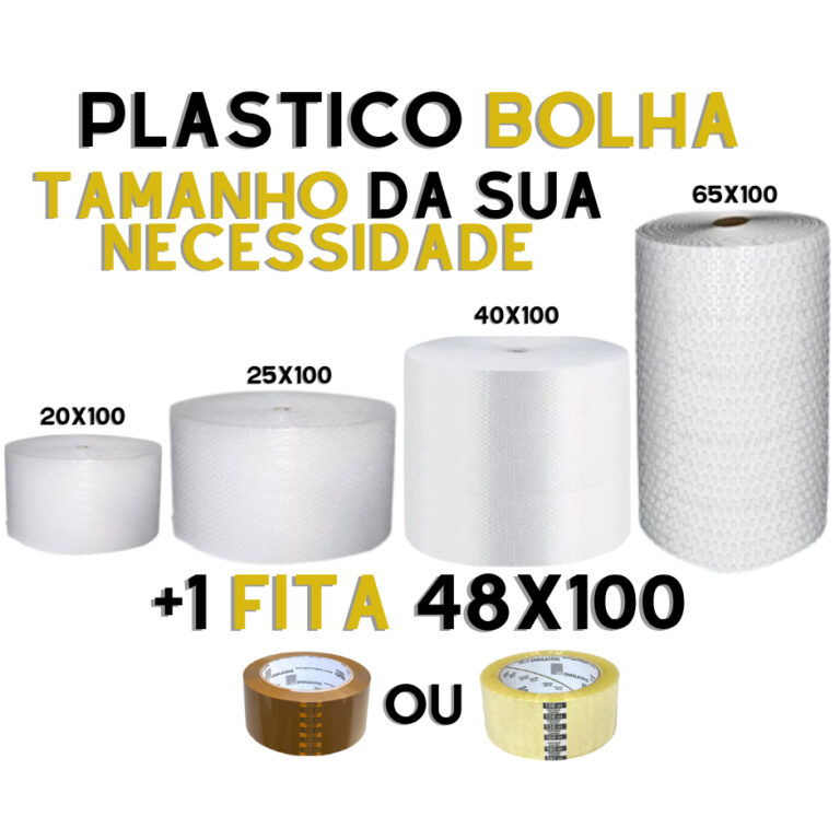 KIT Plástico Bolha 100M + Fita 48 mm x 100 M R