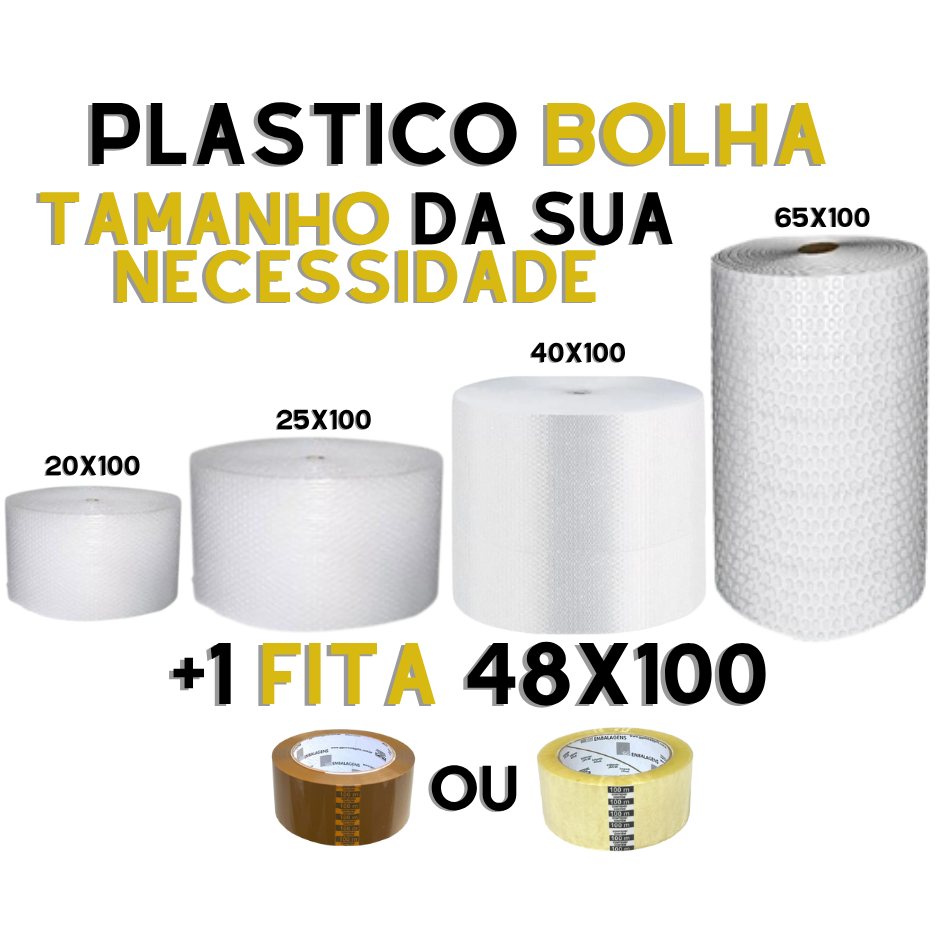 KIT Plástico Bolha 100M + Fita 48 mm x 100 M – Proteção Mudança Embalar  -AF
