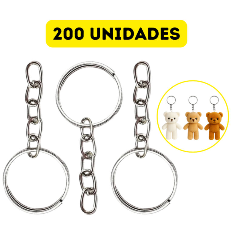 Argola Chaveiro Com Corrente 20mm 200 Unidades Par