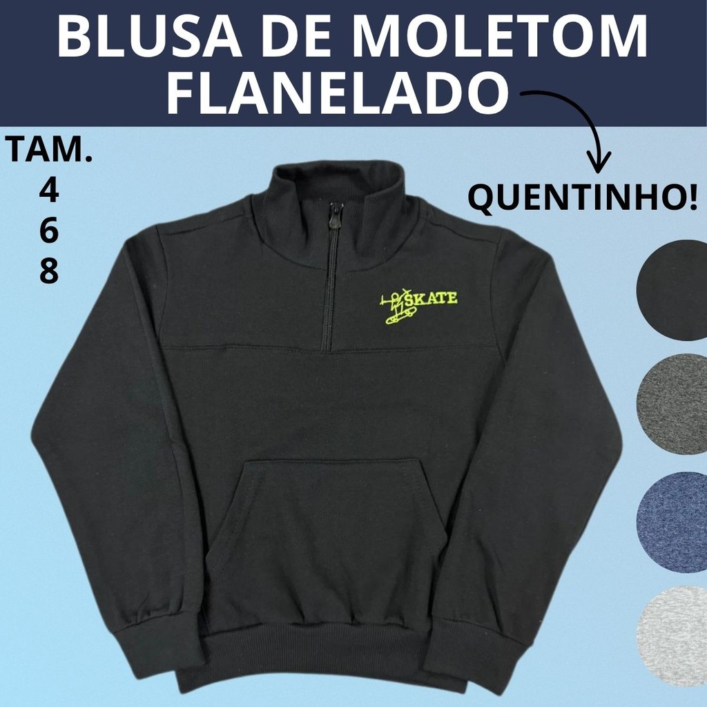 Casaco Moletom Peluciado Infantil Com Gola Bolso e Bordado 2720-A